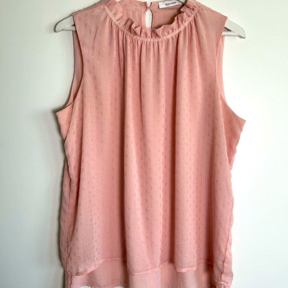 Pastel Petal Pink Sleeveless Top with Ruffles and Floaty Layers Size M by Mandee